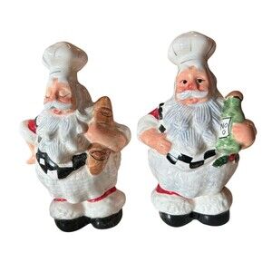 Santa Claus Chef Ceramic Salt And Pepper Shakers WCL Collectibles Vintage 5”